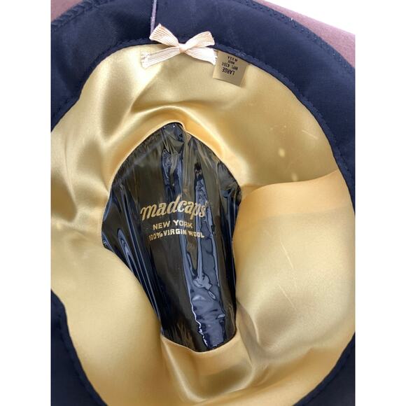 Madcaps 100% Virgin Wool 70s 80s Vintage Brown Hat Gold Fabric Trim Size L - Picture 5 of 7